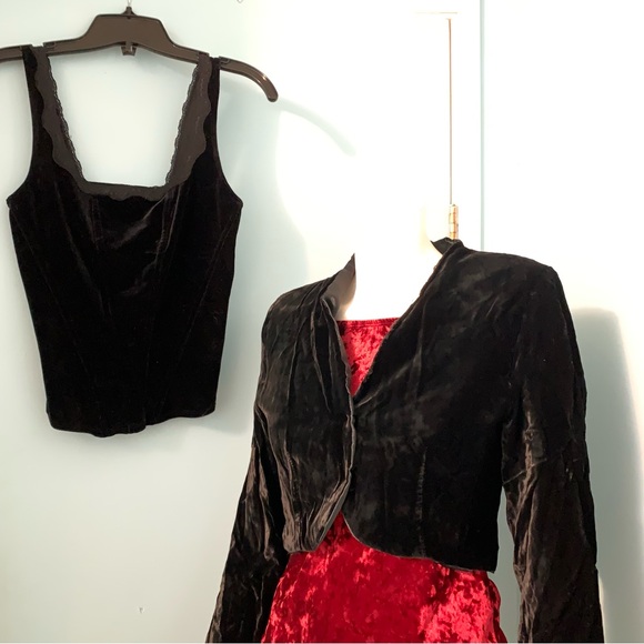 BUNDLE of Velvet: Elegant Black Top, Red Shirt, and Crop Jacket - Picture 1 of 8
